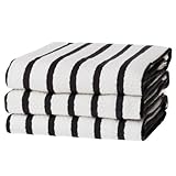 KAF Home Basket Weave Kitchen Towels, White with Black Stripes, Set of 3, 100% Cotton, Over-sized & Super Absorbent