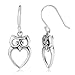 925 Sterling Silver Owl Cut-Out Heart Dangle Hook Earrings