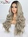 K'ryssma Ash Blonde Lace Front Wig Dark Roots Ombre Synthetic Wigs for Women Long Wavy Ombre Blonde Wig with Middle Part 22 Inches