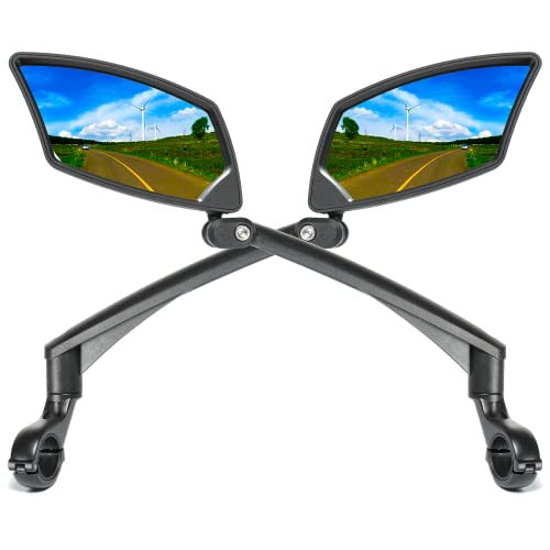 BriskMore Handlebar Bike Mirror - Crystal Clear HD Glass, 360° Adjustable&Foldable Mirror for Safe Riding, Wide Angle Rearview for E-Bikes, Mountain Bikes & Scooters,Bicycle Mirror