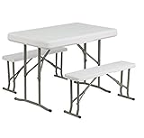 Flash Furniture Plastic Folding Table and Bench Set