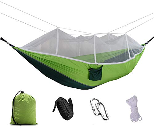 Kimi House Double Camp Hammock with Mosquito Net, Ultra Light Parachute Fabric Hammock for Camping, Backpacking, Hiking