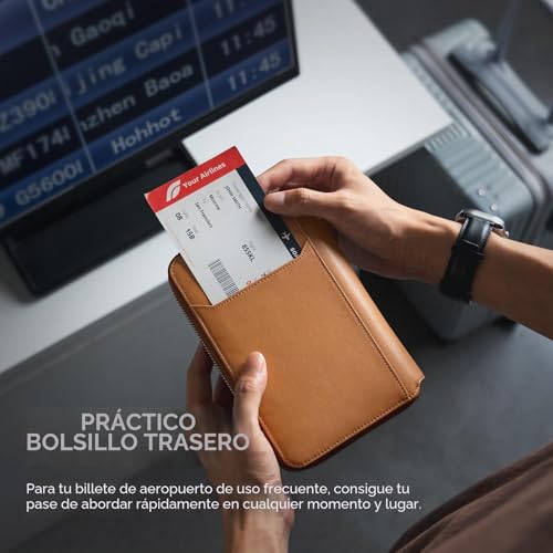 VULKIT Leather Family Passport Holder for 4-6 Passports, Premium Document Organizer Case, Large Travel Wallet for Couples and Families.