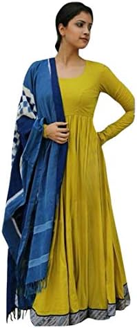 Women's Rayon Casual wear Long Free Size Gown with Dupatta (Yellow color_RB-1003) Free Size