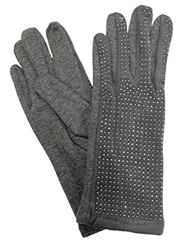 Womens Gray Rhinestone Sparkle Stretch Fit Texting & Tech Touchscreen Gloves