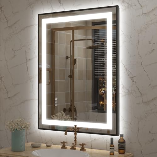 OKPAL LED Bathroom Mirror Black Frame