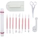 ScivoKaval Marshmallow Fondant Cake Decorating Hand Tool 12 Pcs 5 Sets Sugarcraft Gumpaste Icing Smoother Rolling Pin Trimmer Cutter Embosser Flower Scissor Modelling Accessories Supplies Kit Pink
