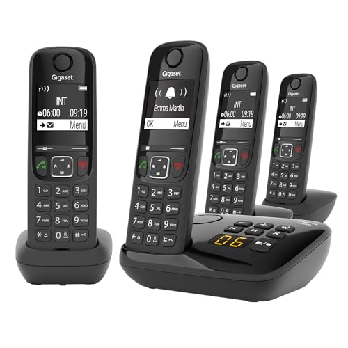 Gigaset AS690A Quattro Vier DECT-Telefone mit Anrufbeantworter, Schwarz