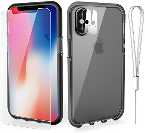 iPhone X Case, Gift Lanyard, Camera Lens Film and Tempered Film, Ultra Hybrid Taken Direct iPhone 10 Case with Air Cushion Technology and Hybrid Drop Protection for Apple iPhone X 5.8 Inch - Black
