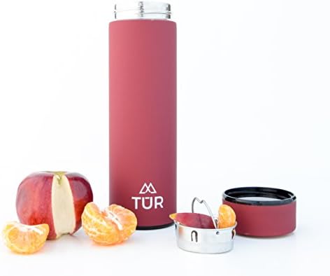 TUR Hydration Colorful Stainless Steel Double Wall Vacuum Insulated Water Bottle - 16oz - Eco-Friendly &amp; BPA Free - Perfect For Kids, Gym, School, Office - Keeps Hot or Cold - TEA INFUSER (Red)