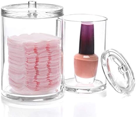 Kolly Cotton Ball and Swab Holder Organizer, Acrylic Clear Makeup Organizer Bathroom Storage Canister Jar with Double Compartment for Beauty Blenders, Q-Tips, Cosmetic Pads, Bath Salts and More