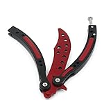 Butterfly Training Knife Enhanced Curved Stainless Steel Knives Blunt Practice Folding Dull Pocket Trainer Tool (Red)