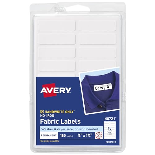 Avery No-Iron Fabric Labels, 1/2" x 1-3/4", Washer and Dryer-Safe Waterproof La…