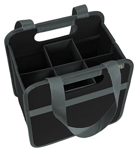 NEW: meori 6 Bottle Wine Carrier with handles for wine and other bottles to carry and store after tastings, grocery shopping - a perfect wine enthusiast and hostess gift - in Lava Black