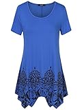 Short Sleeve Tunic Tops For Leggings For Women,Laksmi Floral Print Asymmetrical Hem Casual Flow Tee Shirts ,RoyalBlue XX-Large