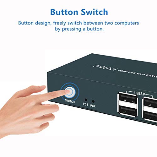 KVM Switch HDMI 2 Port, 4 USB 2.0 Hub, UHD 4K@30Hz, No Powered Requir, Support Wireless Keyboard and Mouse, with HDMI and USB Cables - Thumbnail 3