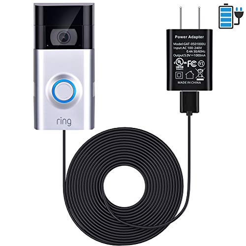 SATINIOR 1 1 16 ft/ 5 m Cable with DC Power Adapter Compatible with Video 1/2, Continuously Charging, No Need to Change The Batteries (for Doorbell 2), white