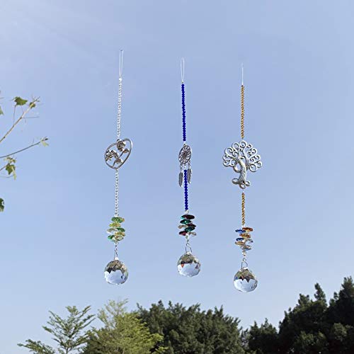 Joojus Sun Catcher Colorful Crystals Ball Glass Pendants Chandelier Suncatchers Prisms Hanging Ornament Octogon Chakra for Plants, Cars, Window Décor, Home, Office, Garden Decoration, 3 Pcs