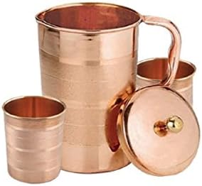 Pure Copper Luxury Jug With 2 Glass Drinkware Accessories Ayurvedic Healing, Capacity 1.6 Litre (3)