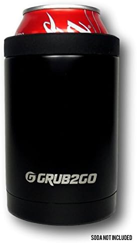 Stainless Steel Can Cooler by GRUB2GO | Durable, Double Wall, Vacuum Insulated Cooler | Colder than Yeti Colster | Keeps 12 Oz Ice Cold Beer &amp; Soda For Hours | Unique Matte Black Finish