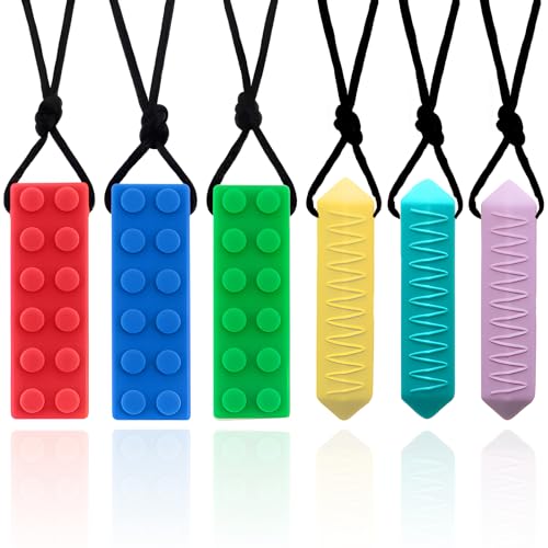 Collar Mordedor Sensorial 6 Piezas para Niños y Bebés, Collares Masticables de Silicona sin BPA, Mordedera Sensorial para Autismo, TDAH, TPS, Dentición y Estimulación Oral Motora