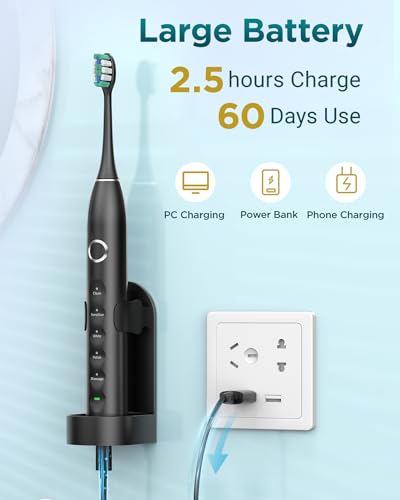 Ultrasonic Toothbrush for Adults - MISSCOZY Reachargeable Electric Toothbrush with 8 Brush Heads, Travling Case, 5 Modes & Smart Timer, Ultra Sonic Toothbrush