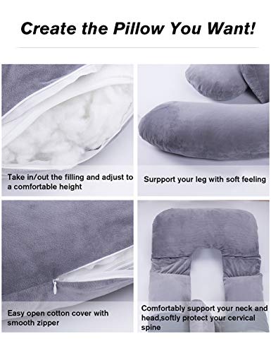 AS AWESLING 60in Full Body Pillow | Nursing, Maternity and Pregnancy Body Pillow | Extra Large U Shape Pillow and Lounger with Detachable Side, Separate Support Pillow and Removable Cover (Grey)