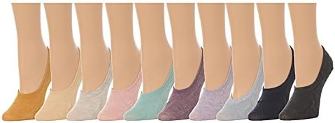 Women's No Show Melange Socks - Hidden Flat Boat Line- w/ Silicon Pad - (10 pair set) (One Size(5-8), Multi)
