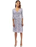 PattyBoutik Women's Faux Wrap A Line Dress (Indigo and White S)