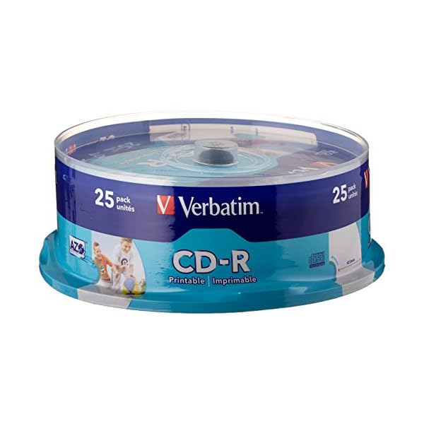 Verbatim CD-R AZO Wide Inkjet Printable 700 MB, 25er Pack Spindel, CD Rohlinge, 52-fache Brenngeschwindigkeit mit langer Lebensdauer, leere CDs bedruckbar, Audio CD Rohling