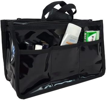 Travel Handbag Organizer With 3 Large Zipper Pockets, 1 Large Main Pocket & 5 Small Pockets (Clear/Black)