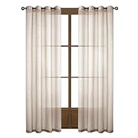 Dreaming Casa Beige Linen Sheer Curtains for Bedroom,Solid Semi Sheer Grommet Top Two Panels for Living Room (2 Panels, 52