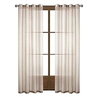 Dreaming Casa Beige Linen Sheer Curtains for Bedroom,Solid Semi Sheer Grommet Top Two Panels for Living Room (2 Panels, 52