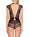 DLOREUK Womens Sexy Cap Sleeves Lace Bodysuit Clubwear Tops Black L