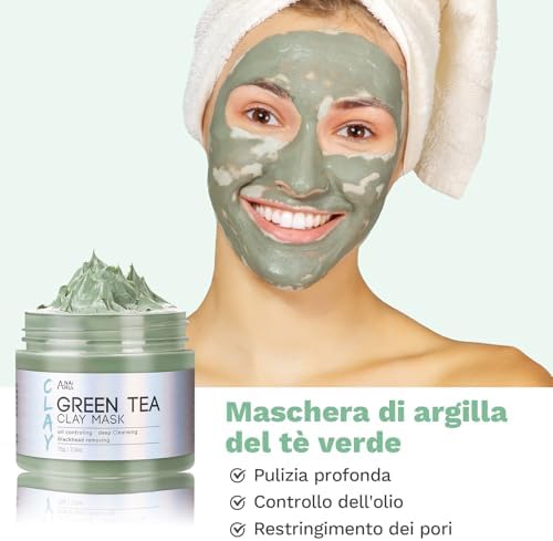 ANAiRUi Maschera Viso Curcuma - Maschera All'argilla Disintossicante Tè Verde - Maschera Fango Mar Morto, Maschere Set Spa, Purificante e Esfoliante e Idratante, 210g
