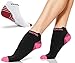 Compression Running Socks Men & Women - Best Low Cut No Show Athletic Socks for Stamina Circulation & Recovery - Durable Ankle Socks for Runners, Plantar Fasciitis & Cycling - 4 PAIRS PNK BLK S/M