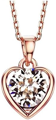 Clear Swarovski Elements 18K Rose Gold Plated Heart Shape Pendant Necklace for Women