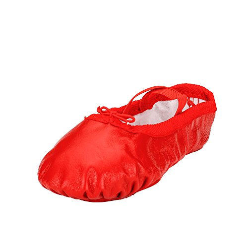 MSMAX Woman's Classic Yoga Leather Ballet Dancing Shoes,Red,7 M US