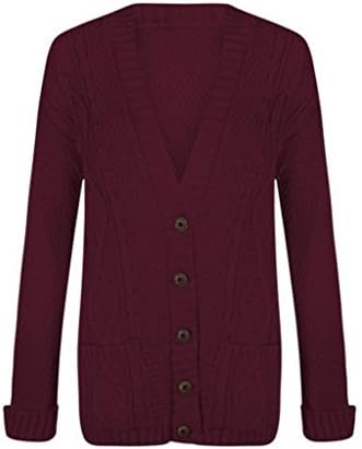 Womens Cable Knit Chunky Ladies Grandad Boyfriend Pocket Button up Top Cardigan