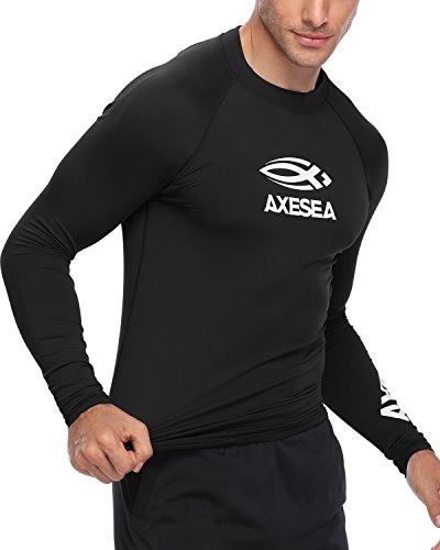Axesea Men Long Sleeve Rashguard Upf 50 Rash Guard Shirt