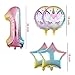 Bsstr 32 inch Large Unicorn Rainbow Number Balloon Set and 2 Star Foil Balloons 2 Unicorn Round Foil Balloons for Kids Corlorful Birthday Party Supplies, Baby Shower Decorations,Number 1