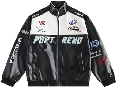 Vamtac Mens Bomber Jacket Oversized Faux Leather Jacket Y2k