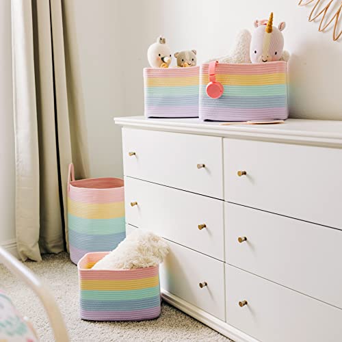 OrganiHaus Rope Rainbow Storage Baskets for Shelves Rainbow Baskets