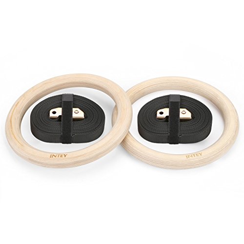image for INTEY Wood Gymnastic Rings Adjustable Long Buckles Straps For Home Gym