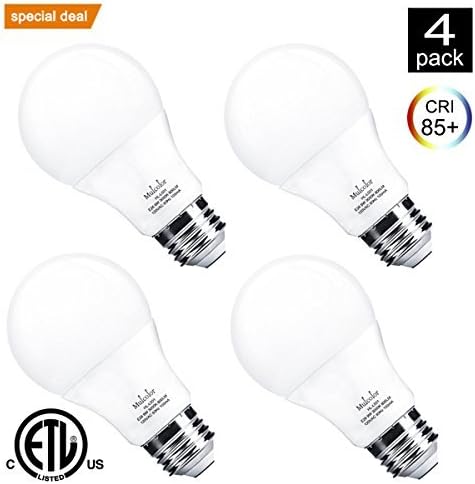 A19 Light LED Bulb - Mulcolor 9W (60W Equivalent) - 3000K (Soft White Glow) - CRI85+ Best Christmas Gift Medium Screw Base (E26) - ETL Listed - Pack of 4