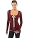 PattyBoutik Women's Scoop Neck Lace Up Long Sleeve Blouse