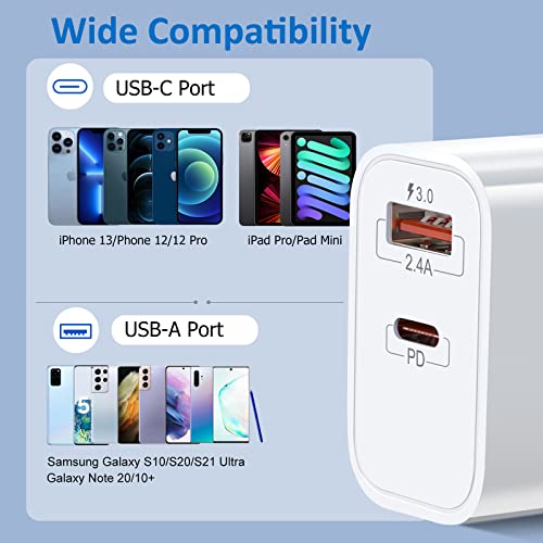 20W USB C Charger Block, Bangfun 5 Pack Dual Port PD Fast Charging Block Fast Charger 3.0 USB C Wall Charger Plug Compatible iPhone 17/16/15/14/13/12/11 Pro Max/XR/XS,iPad Pro,Samsung Phone(White)