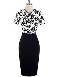 HOMEYEE Vestido de negocios con cuello redondo y lazo en color