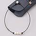 Women White 3 Cultured Freshwater Pearls Choker Necklace on Genuine Leather Cord Knotted Jewelry-Black 16