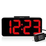 ZHPUAT Digital Alarm Clock with 8.9 Large LED Display, Dimmer, Snooze and Alarm Control Function for Bedrooms with USB Charger, Battery Backup(Red)